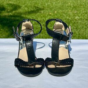 MICHAEL Michael Kors Juniper T-Strap Leather Braided Dressy Sandal Black 7 NWB